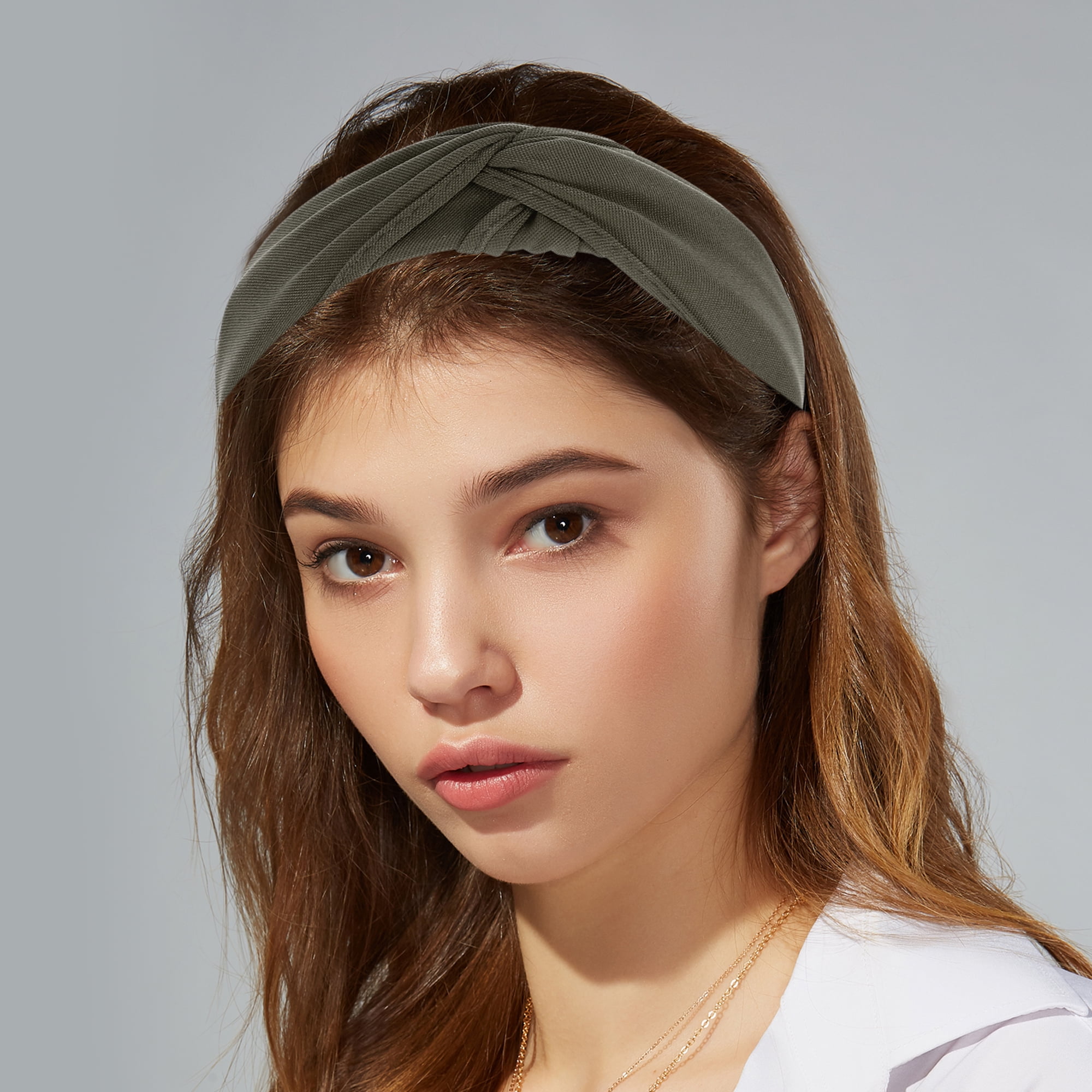 Unique Bargains Satin Knotted Headband Hairband for Women 1.2 Inch Wide Army Green