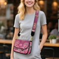 thumbnail image 2 of TSOVTHRID Pink Crossbody Bags for Women PU Leather Crossbody Handbags Purses Crossover Shoulder Bag with Wide Strap, Boho Mandala Floral Rose Print, 2 of 7
