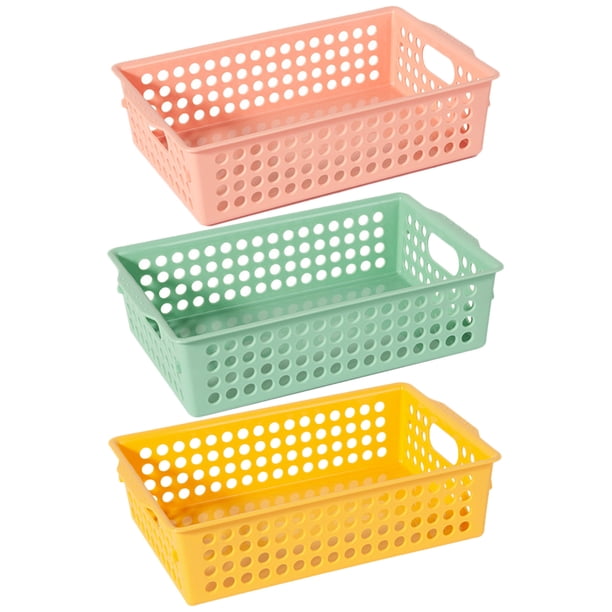 Cesta de almacenamiento de plástico de 3 piezas, organizador de escritorio, bandeja con asa, cesta de frutas
