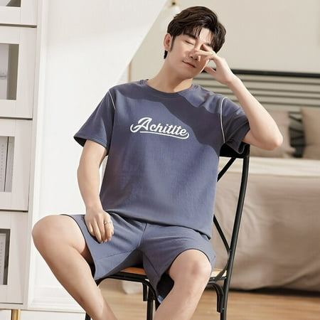 

QWZNDZGR Summer Men Pyjamas Short Cotton Cartoon Pajamas Set Casual Striped Sleepwear Pyjamas Nightwear Pijamas Size 3XL Home Clothiing