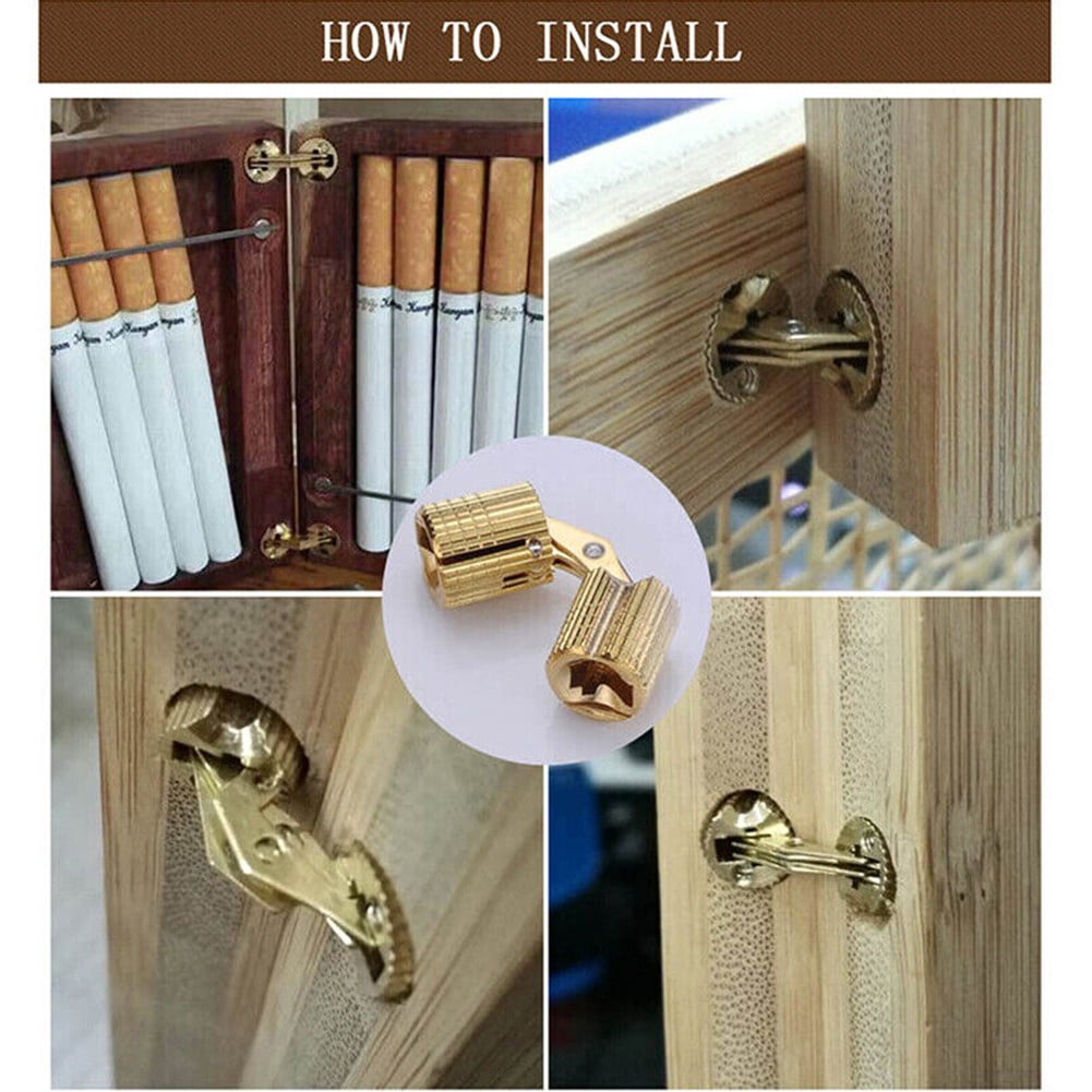 4-Piece Brass Copper Concealed Hinges – 8mm, 10mm, 12mm Sizes, 180° Opening For Jewelry Boxes & DIY Projects