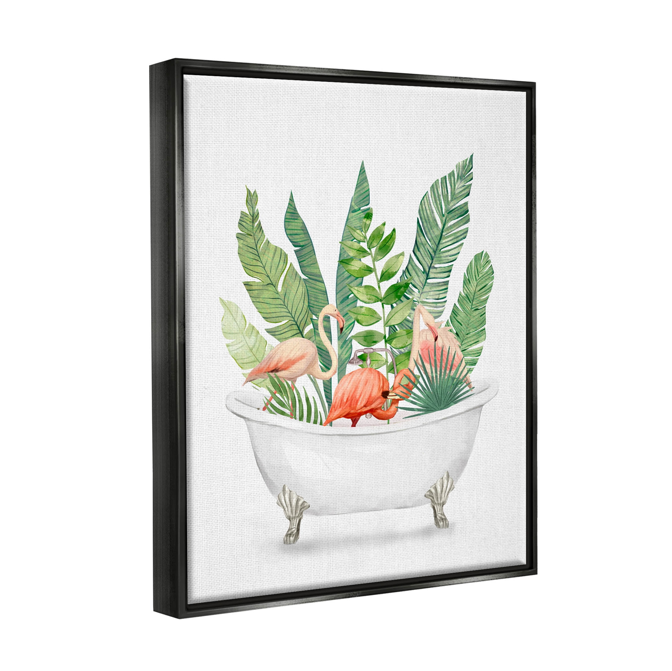 Stupell Industries Tropical Flamingoes Bathtub Plants Graphic Art Jet Black Floating Framed Canvas Print Wall Art, Design by Ziwei Li