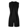 thumbnail image 5 of Clearance Saving Pants for Women Slim Fit Fake Two Piece Jumpsuit Loose Solid Color Shorts Dressy Sleeveless Jumpsuit Elegant Straight Leg Slacks Crew Neck Jumpsuit Wide Leg Trousers, 5 of 7