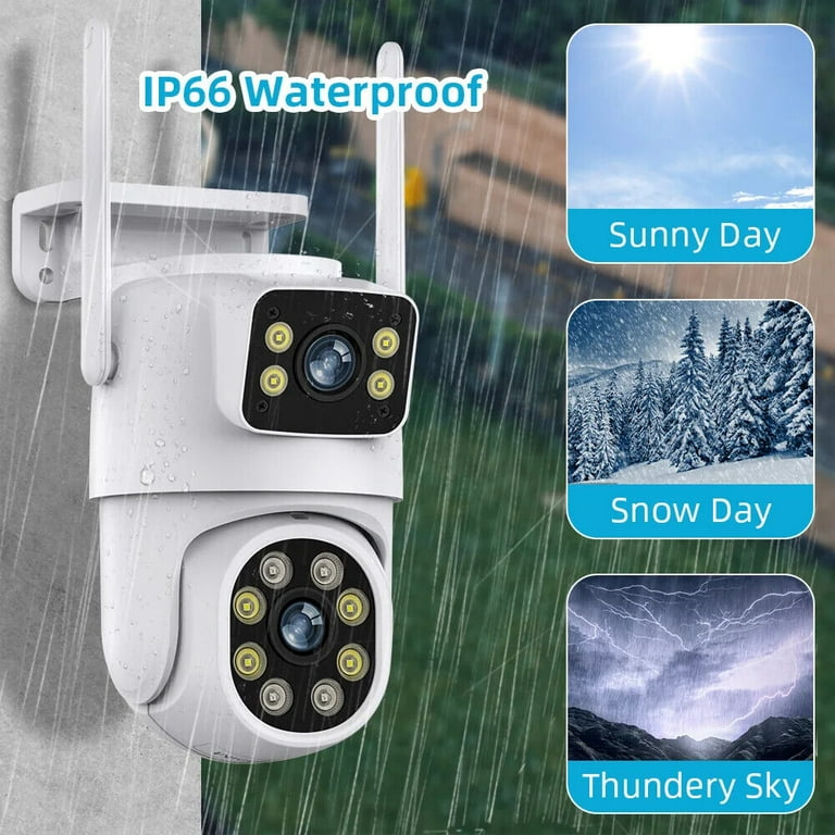 Wireless Dual Lens IP Camera, HD 1080P Outdoor CCTV 6MP PTZ Home