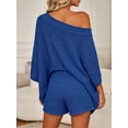 thumbnail image 5 of 2 PCS Off Shoulder Women's Outfits Sweater Sets Knit Top Shorts Matching Suits Cute Pajama Lounge Set, 5 of 6