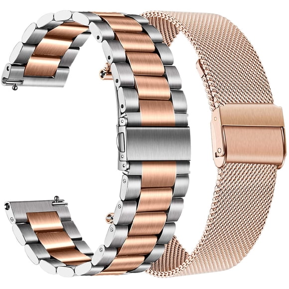HCTian Watchband Sets for Vivomove HR/Vivoactive 6 5 3 Smart Watch, 20mm Stainless Steel Metal Band + Mesh Strap for Garmin Forerunner 570 42mm / Venu Sq 2 / Vivomove 3 Luxe Style Trend