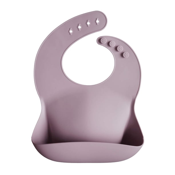 Babero de silicona para bebé, ajuste ajustable, impermeable, color malva pálido