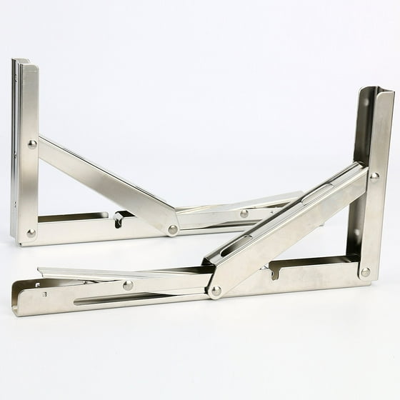 2 Pcs Heavy Duty Stainless Steel Folding Shelf Bench Table Bracket Max Load 660lb 300kg Long Release Arm Automatically Locks When