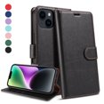 thumbnail image 1 of (Negro) Funda de cuero magnética para iPhone 14 ProMax, funda de TPU a prueba de golpes, funda tipo billetera de cuero PU, ranura para tarjetas, cierre magnético, 1 of 4