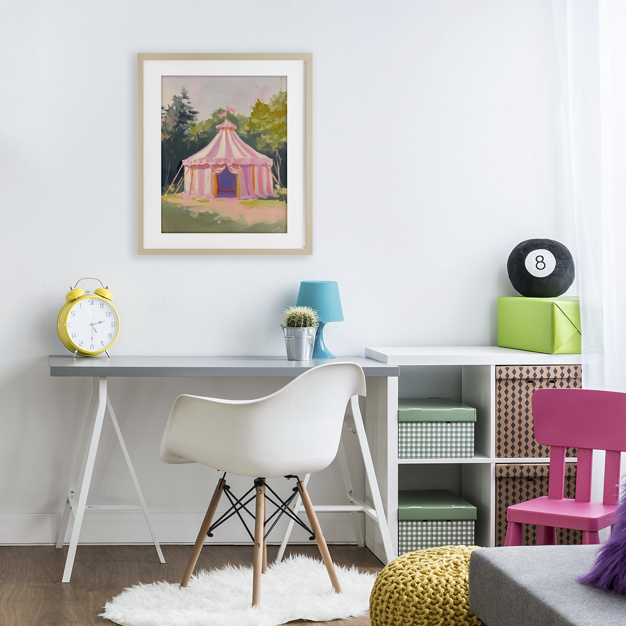 Stupell Industries Pink Circus Tent in Meadow Birch Framed Print Under Glass, design by The Prints Vibe