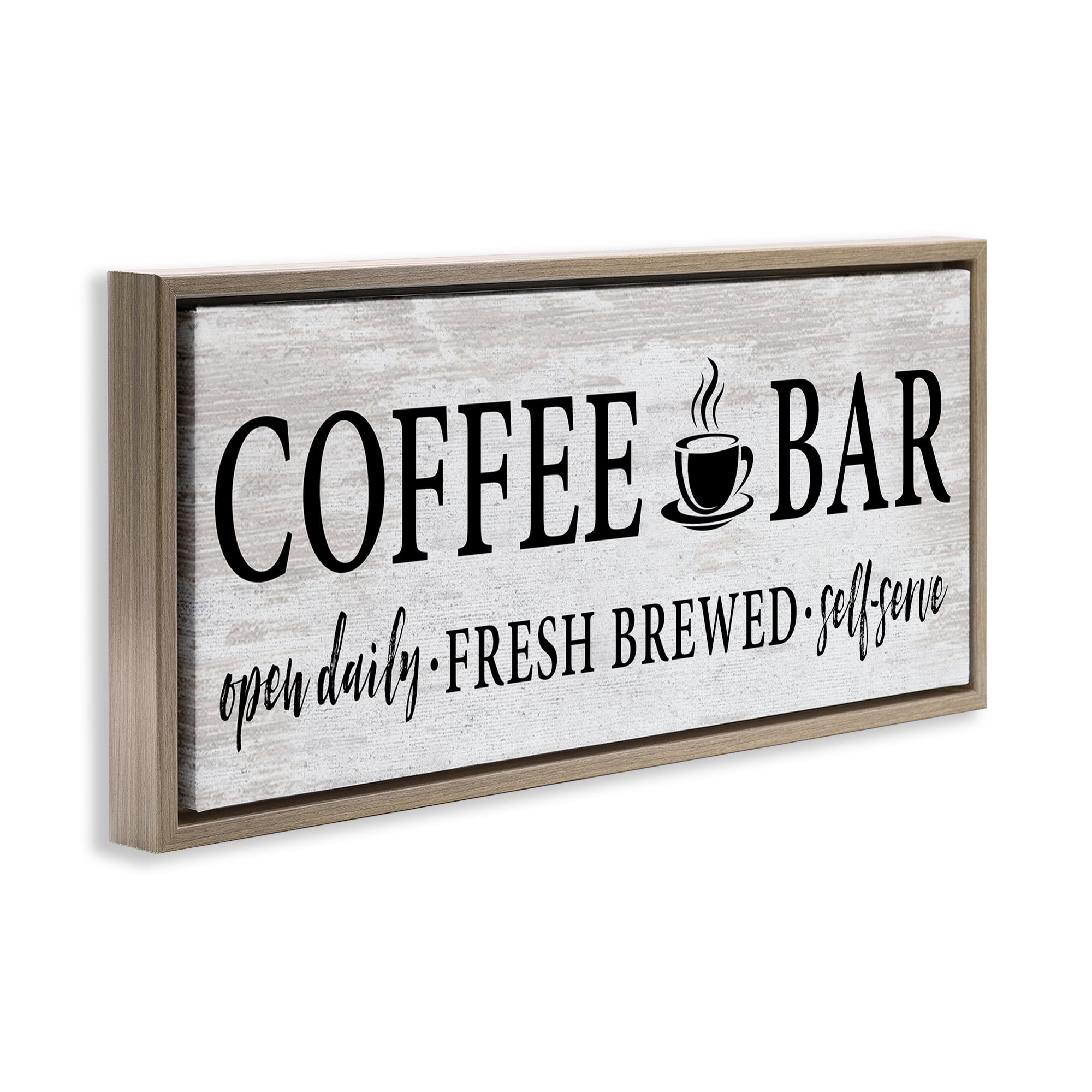 Stupell Industries Coffee Bar Cafe Rustic Sign Food & Beverage Painting Brown Floater Framed Canvas Art Print Wall Art, 31 x 14