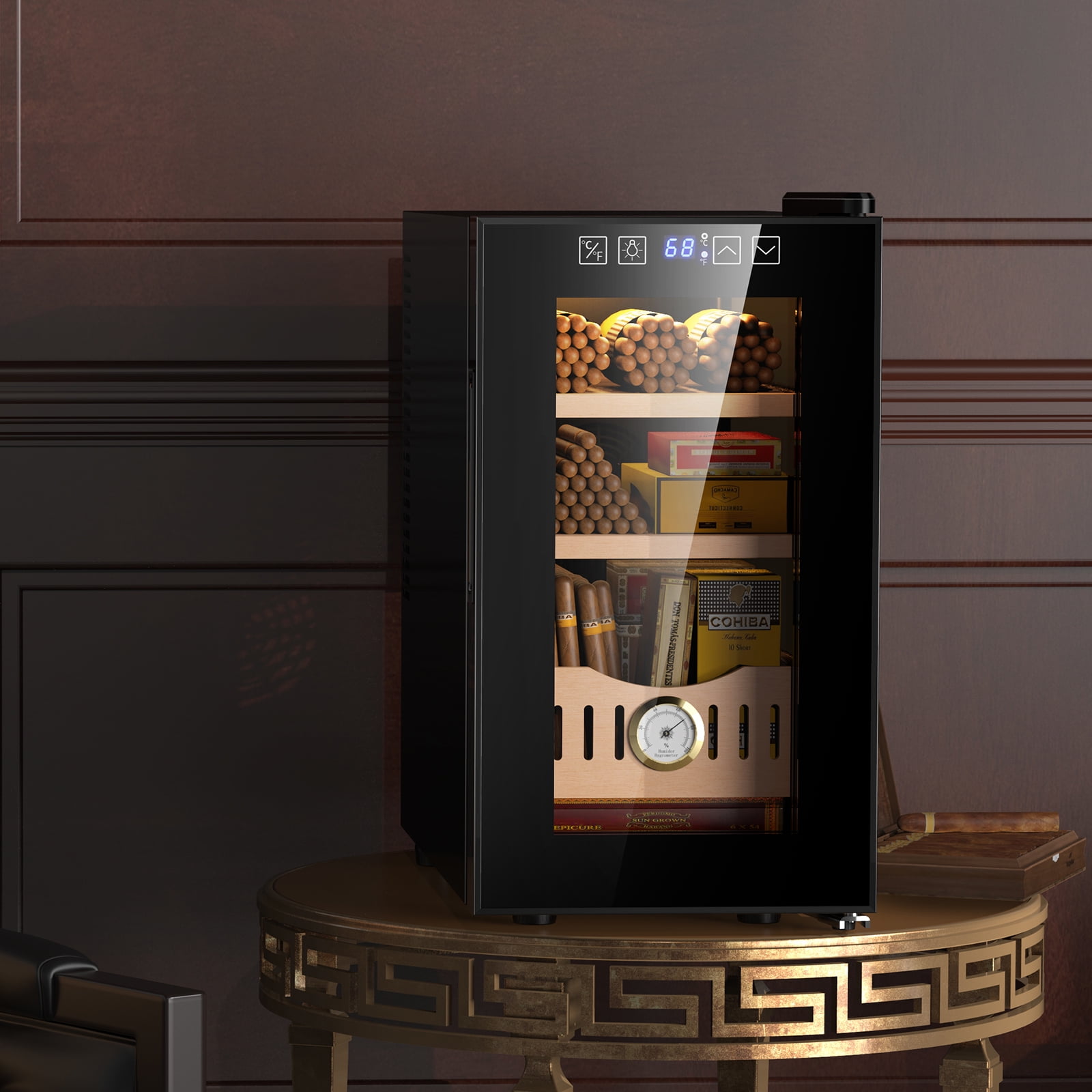 Joreek 25L Electric Humidor 200 Counts Cigar Humidor Cabinet with Cooling Temperature Control Electric Cooling Cigar Fridge with Spanish Cedar Wood Shelves & Hygrometer