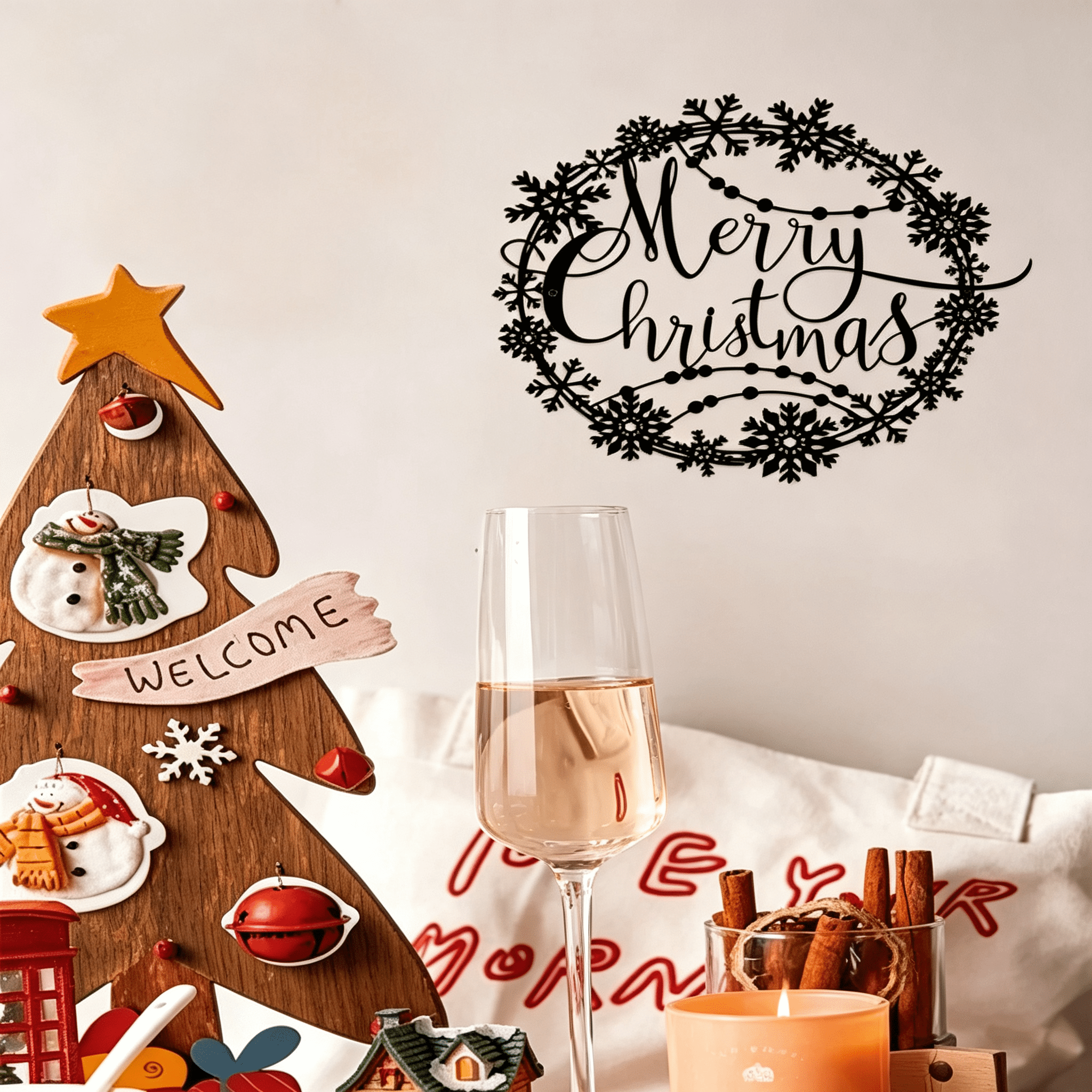 Elegant Christmas Metal Wall Art Holiday Welcome Sign Indoor Outdoor Decor Gift