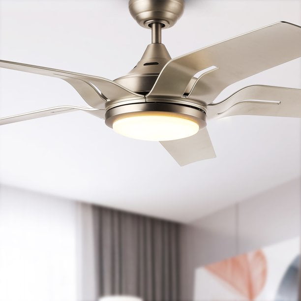 Indoor Ceiling Fan Light  Brushed Nickel Reversible Blade 56 in 