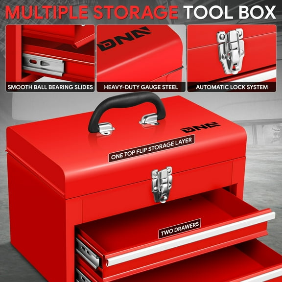 14" Tool Case Storage Workshop Box 2 Tier Steel Organizer Cabinet w/Drawers