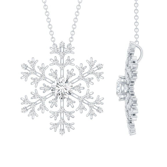 Rosec Jewels Lab Grown Diamond Snowflake Pendant Necklace for Women (EF-VS Quality Certified) - Ready to Gift for Christmas, 925 Sterling Silver