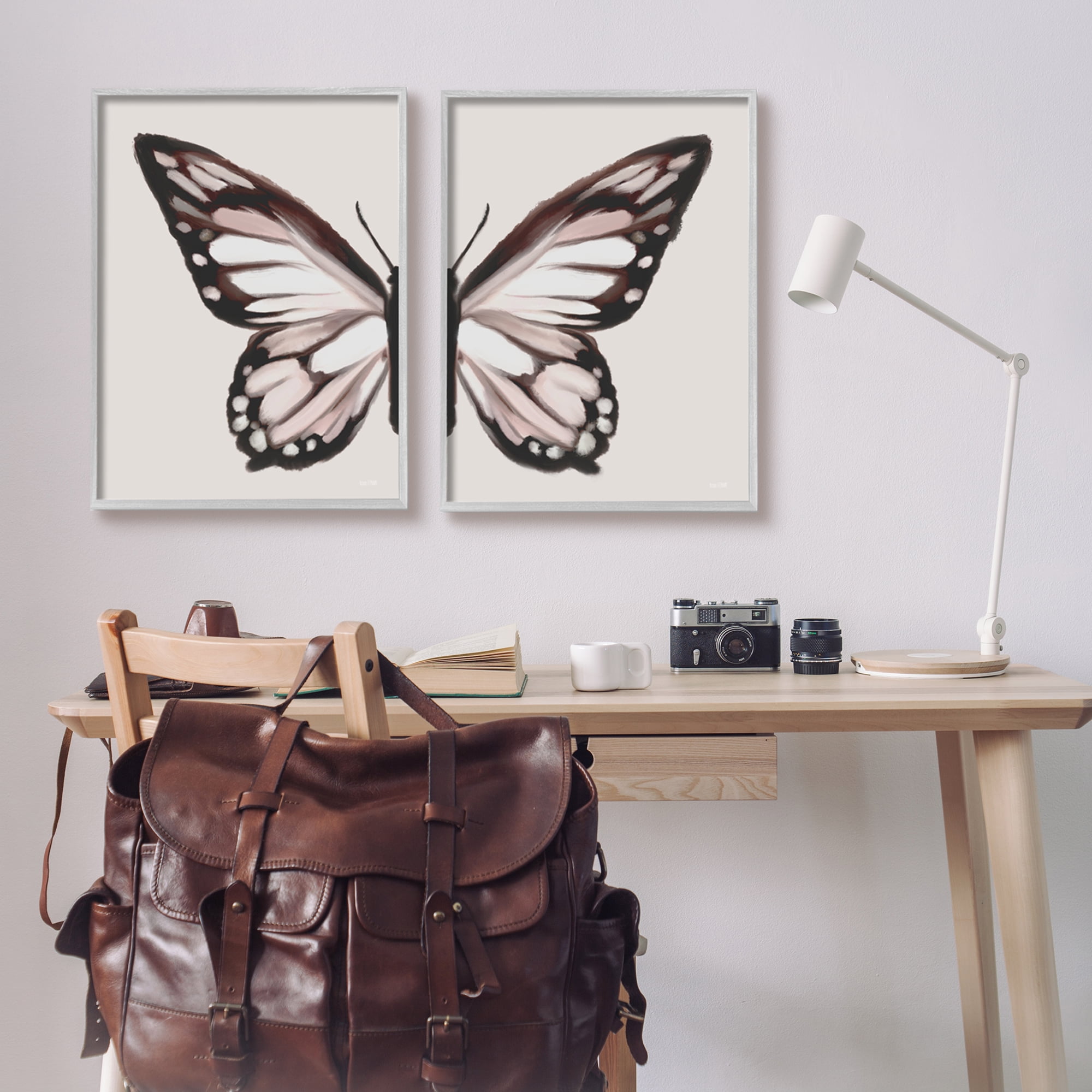 Stupell Muted Symmetrical Butterfly Wings Animals & Insects Painting Gray Framed Art Print Wall Art, Set of 2