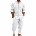 thumbnail image 2 of VBTAPA Men 2 Piece Outfits Long Sleeve Casual Button Down Shirt and Pants Sets Summer Beach Vacation Matching Set White XXL, 2 of 8