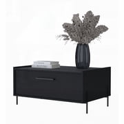 Glendale Coffee Table with Flip-Down Door in Melamine, Stylish Black with Storage Space