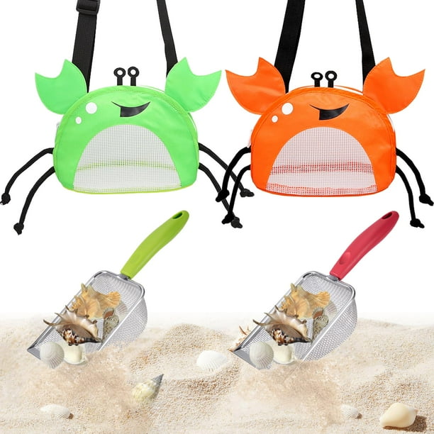 Juego de juguetes de playa YOOLEETC, pala de malla con bolsa de playa, 4 piezas, verde y naranja