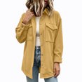 thumbnail image 4 of AherBiu Button down Shirt for Women Corduroy Shacket Collared Lapel V Neck Long Sleeve Casual Loose Tops with Pockets(X-Large,Yellow), 4 of 7
