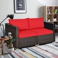 thumbnail image 3 of Gymax 2PCS Rattan Corner Sofa Set Patio Outdoor Furniture Set w/ 4 Red Cushions, 3 of 10