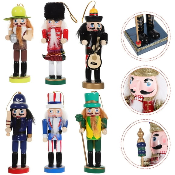 Raindrops Set of 6 Christmas Wooden Nutcracker Ornaments, Intricately Designed Holiday Home Decor