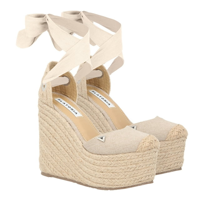 Alpargata Puntal De Plataforma Valeria Con Yute Natural Lona Premium Beige Para Mujer