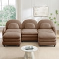 thumbnail image 3 of Teddy Fabric Cloud-like 3-Seat Sofa,Curved Backrest and Armrest with Curved Lumbar Pillows, Sectional 3 Seater Modular Couch with 2 movable Ottomans and Supportive Double-layer cushion, Camel, 3 of 4