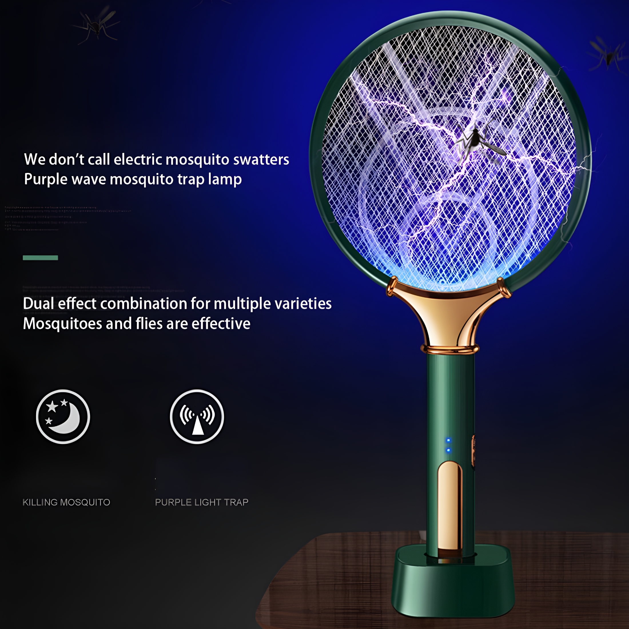 HIBIBUD Electric Fly Swatter 4000V Bug Zapper Racket Dual Modes Mosquito Killer with Purple Mosquito Light Rechargeable for Indoor Home Office Backyard Patio Camping