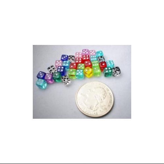 Koplow Games 30 Six Sided D6 5mm .197 Inch Transparent Die Tiny Mini MultiColored Clear Dice #10796