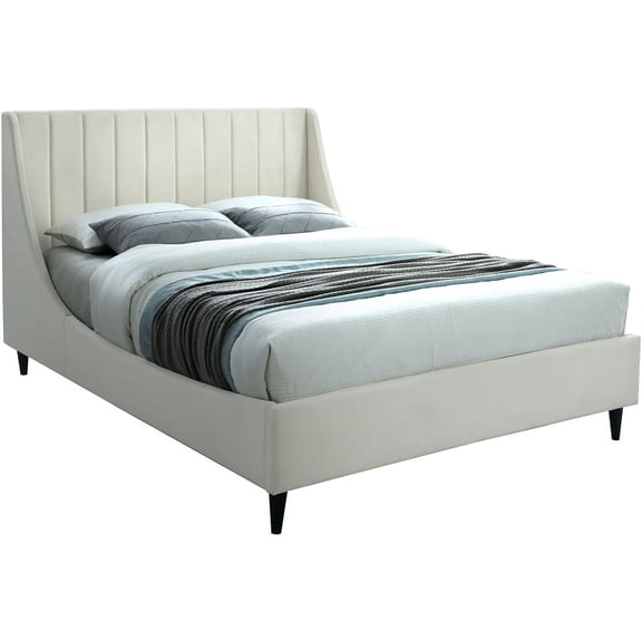 Meridian Furniture Eva Velvet Upholstered Queen Bed in Soft Cream/Black
