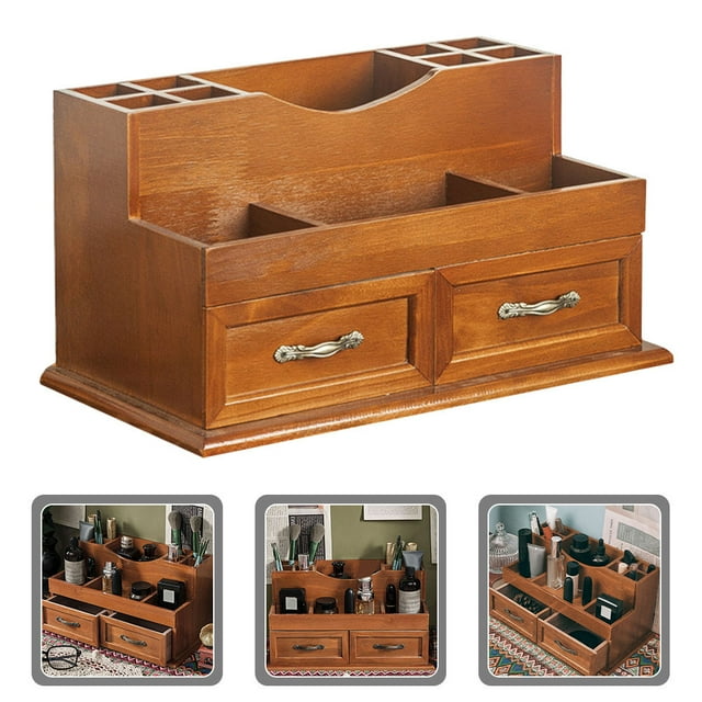 FONWILYO 1Pack Jewelry Drawer Organizer Wood Drawers Storage Light Brown for Desktop Organization and Home Use