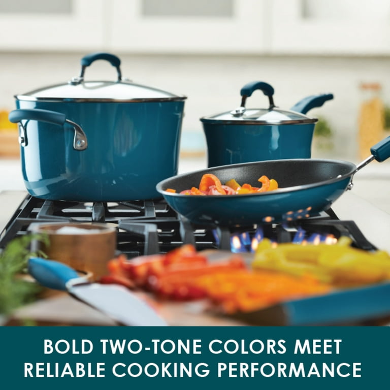 Rachael Ray 12-Piece Get Cooking! Nonstick Pots and Pans Set/Cookware Set, Turquoise