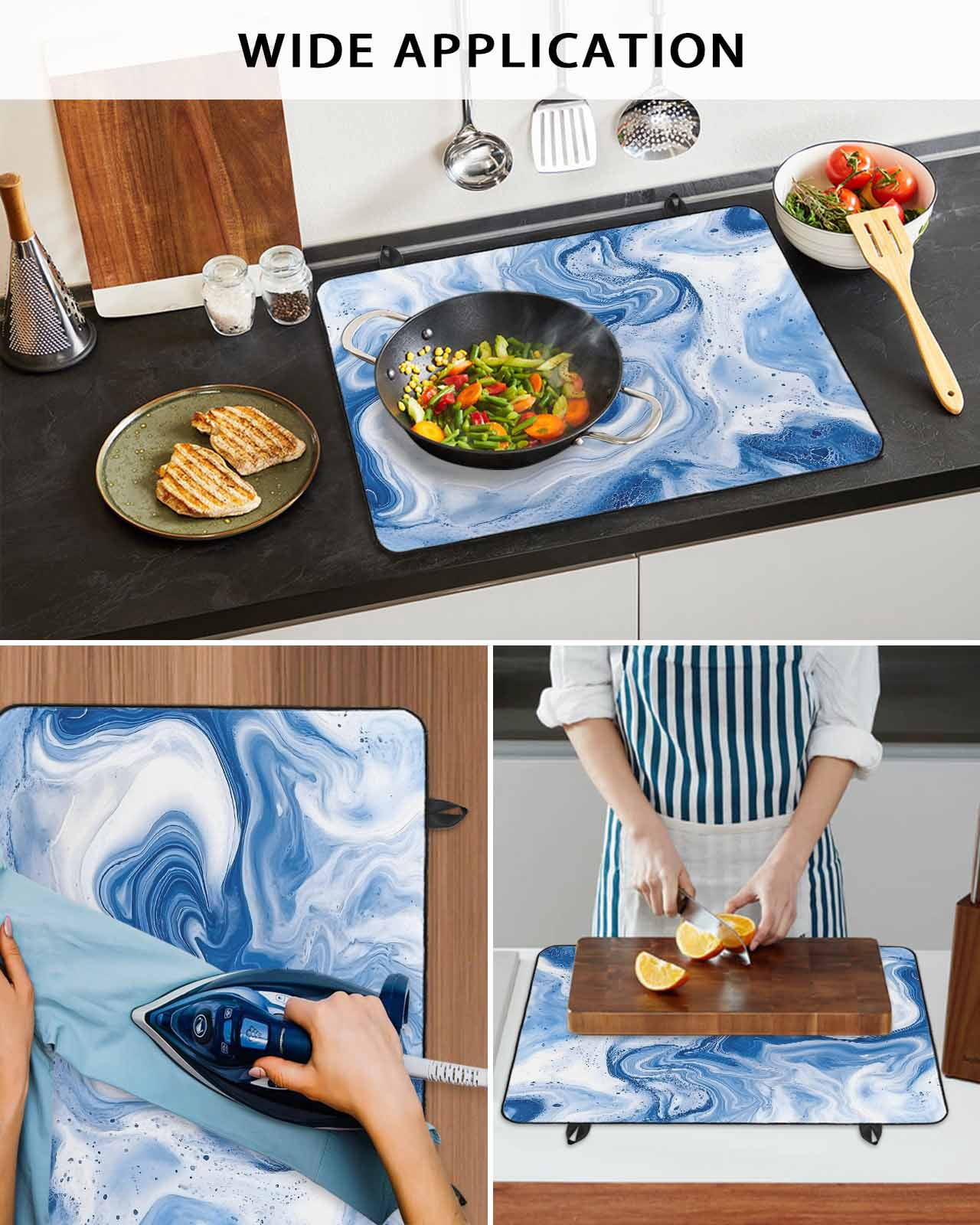 nqOlkjepod Large Induction Cooktop Protector Mat 24"x21", Marble Blue Stove Top Covers for Electric Stove, Ceramic Style Grunge Scratches Watercolor Stove Burner Cover Mats, Glass Top Stove Cover