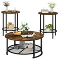 thumbnail image 1 of Furlinkhm 3-Piece Coffee Table Sets for Living Room, Round Coffee and End Table Set of 3 with Double-Layer Large Storage, Modern Farmhouse Furniture for Apartment Home Office, Rustic Brown, 1 of 8