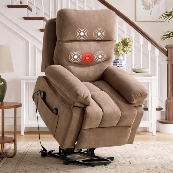 Bonzy Home Power Lift Recliner Chair for Seniors with Massage and Heat, Electric Recliner Sofa with Side Storage Pocket for Living Room,Light Brown