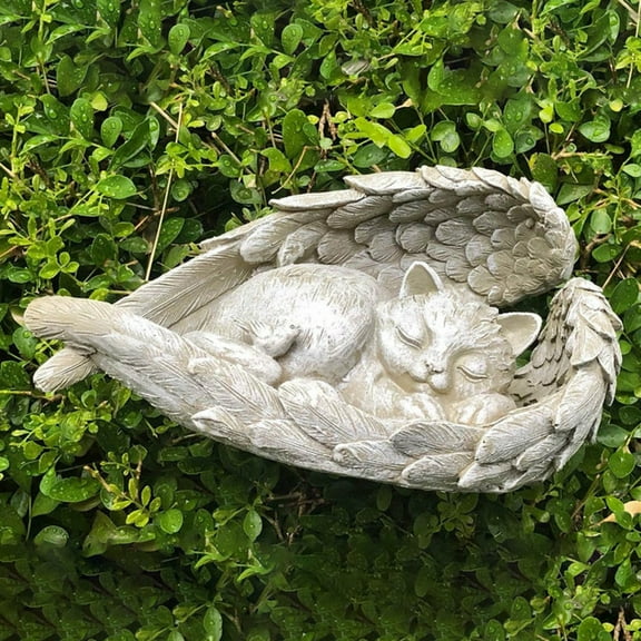 Happy Date Resin Sleeping Puppy Dog/Cat with Large Angel Wings Pet Memorial Indoor/Outdoor Statue for Lawn and Garden, 4.72 x 1.97 Inches