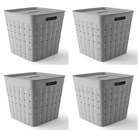 gray plastic storage bins