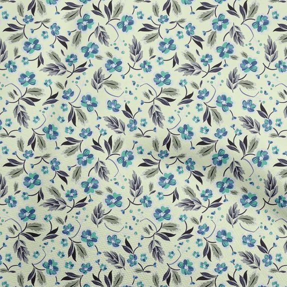 oneOone Silk Tabby Medium Blue Fabric Floral Fabric For Sewing Printed Craft Fabric By The Yard 42 Inch Wide