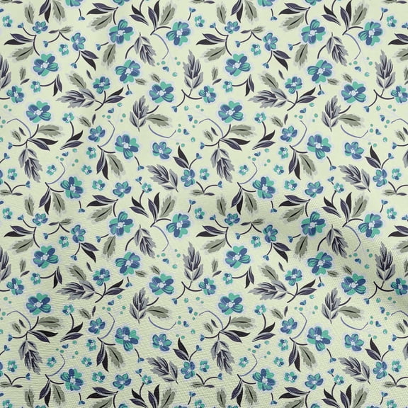 oneOone Rayon Medium Blue Fabric Floral Quilting Supplies Print Sewing Fabric By The Yard 56 Inch Wide