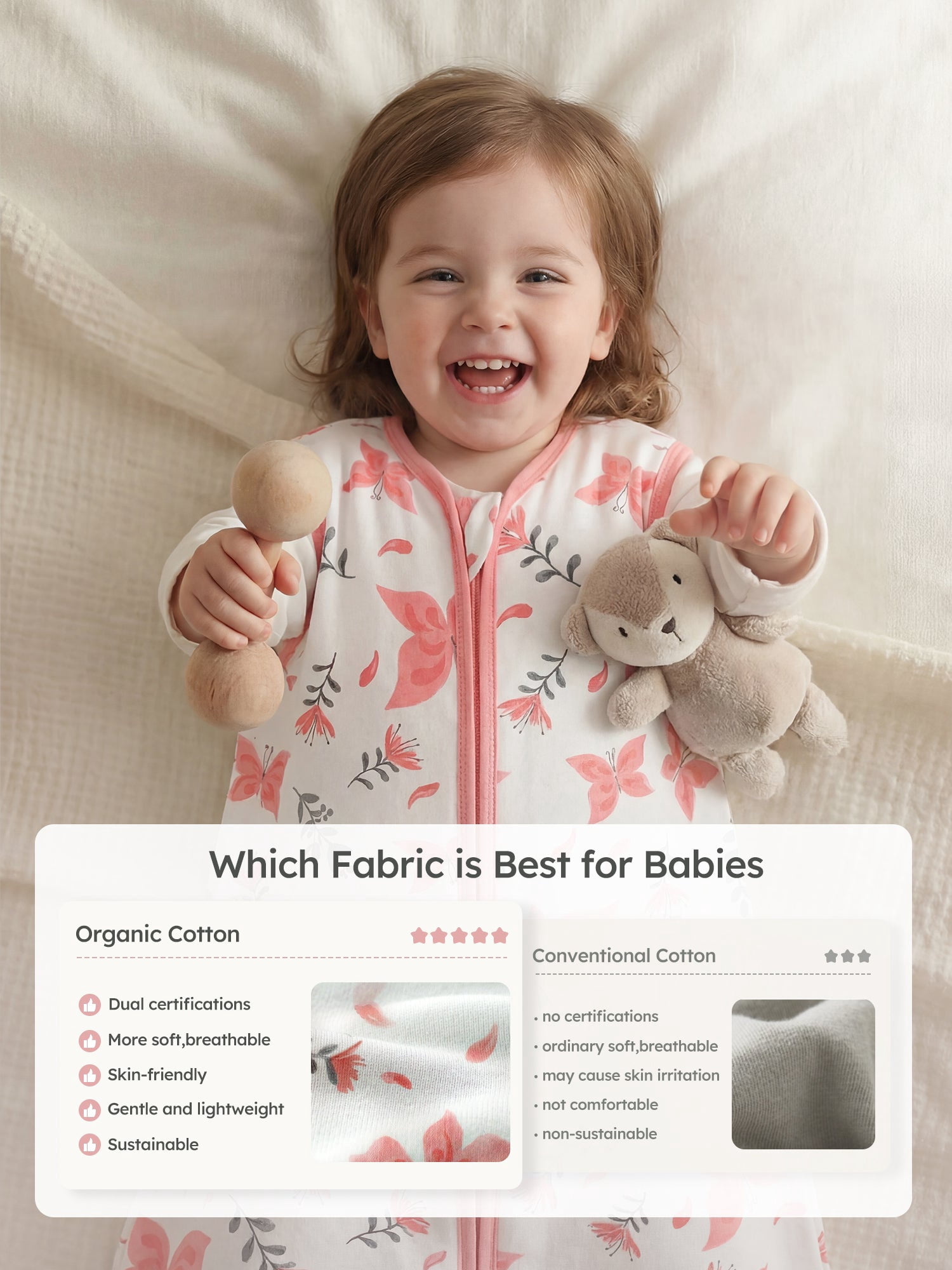 YOOFOSS Baby Sleep Sack 12-18 Months Wearable Blanket for Babies 100% Organic Cotton 2-Way Zipper TOG 0.5 Toddler Sleeping Sack 2 Pack, Sleep Sacks