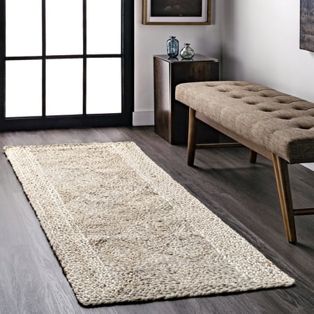 Photo 1 of 2'x8' Rectangle Braided Trellis Jute Area Rug Brown - nuLOOM