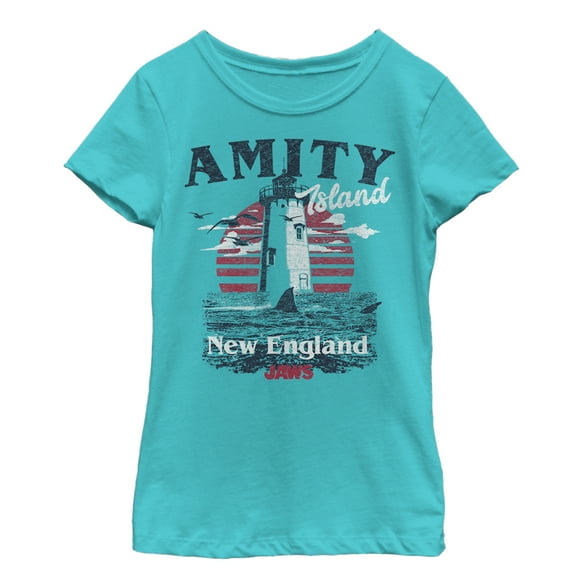 Girl's Jaws Amity Island Tourist Lighthouse  Graphic T-Shirt
