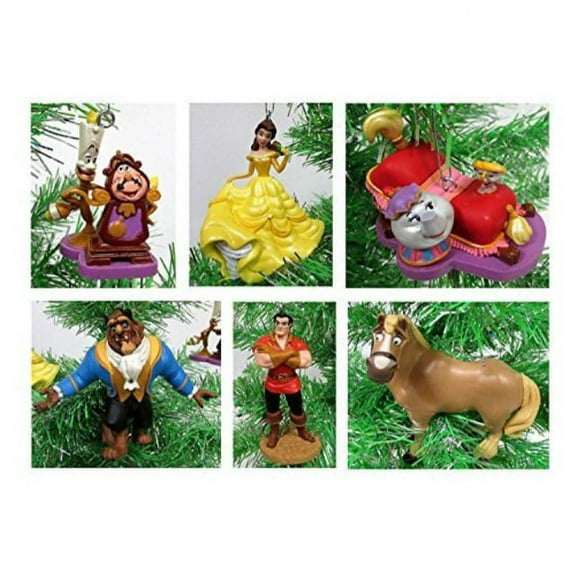 beauty and the beast holiday christmas ornament set - unique shatterproof plastic design