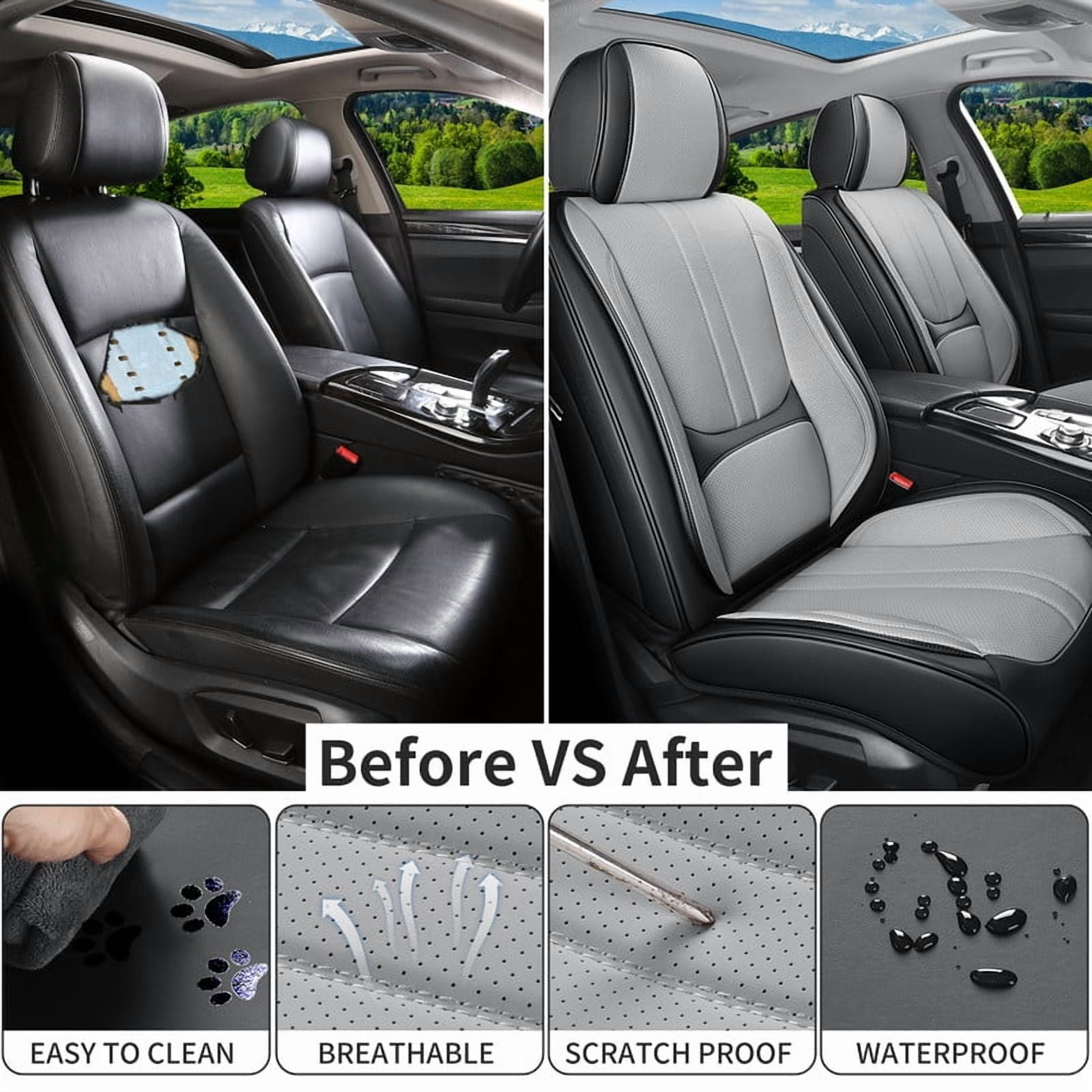 Car Seat Covers Full Set for Toyota Highlander 2007-2019,Breathable Nappa Leather Luxury Automotive Interior Accessories with Lumbar Support BlackGray