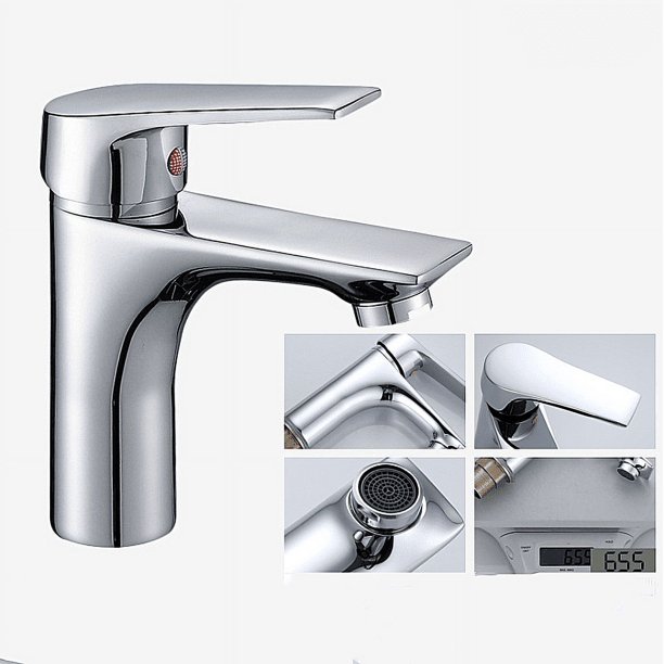 Grifo de baño, grifo de lavabo cromado, silueta elegante, latón resistente