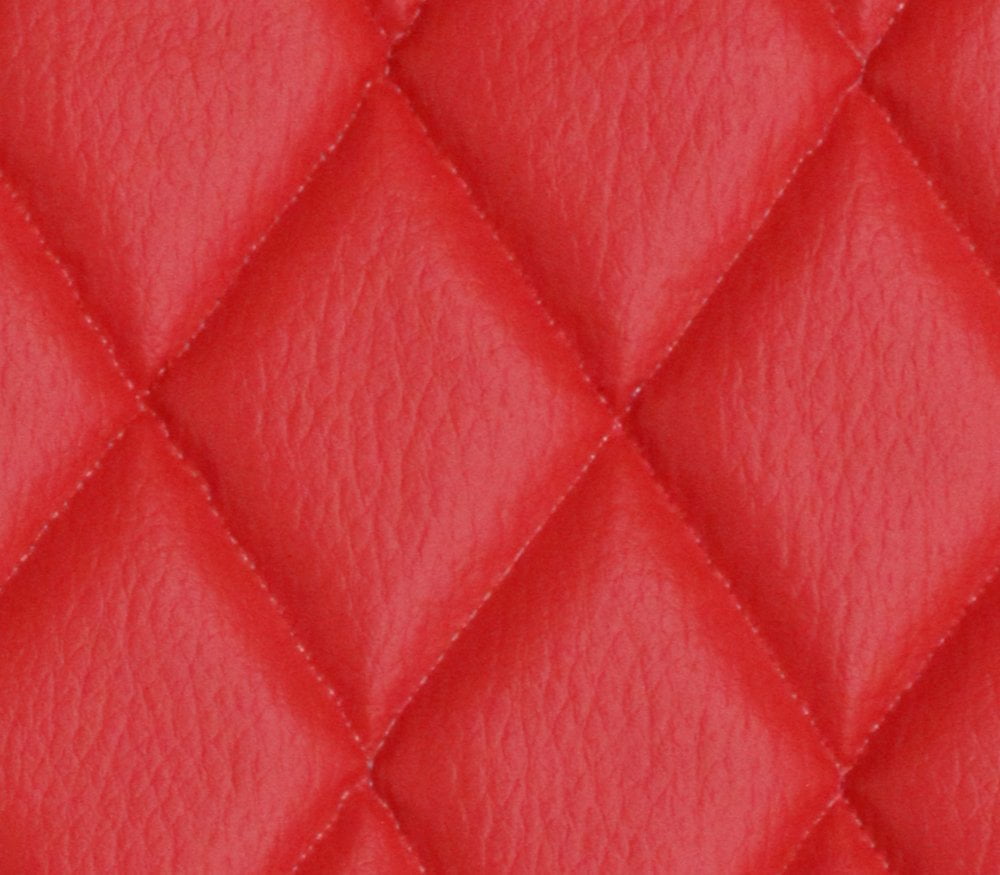 Quilted Vinyl Padded Upholstery Fabric w 3/8" Foam Backing Pebble Grain 2"x3" Diamond /52" Wide/Continuous Yard/ Vehicle Restoration, Costume Jacket Material, Quilted Backdrop, Stain Resistant (Red)