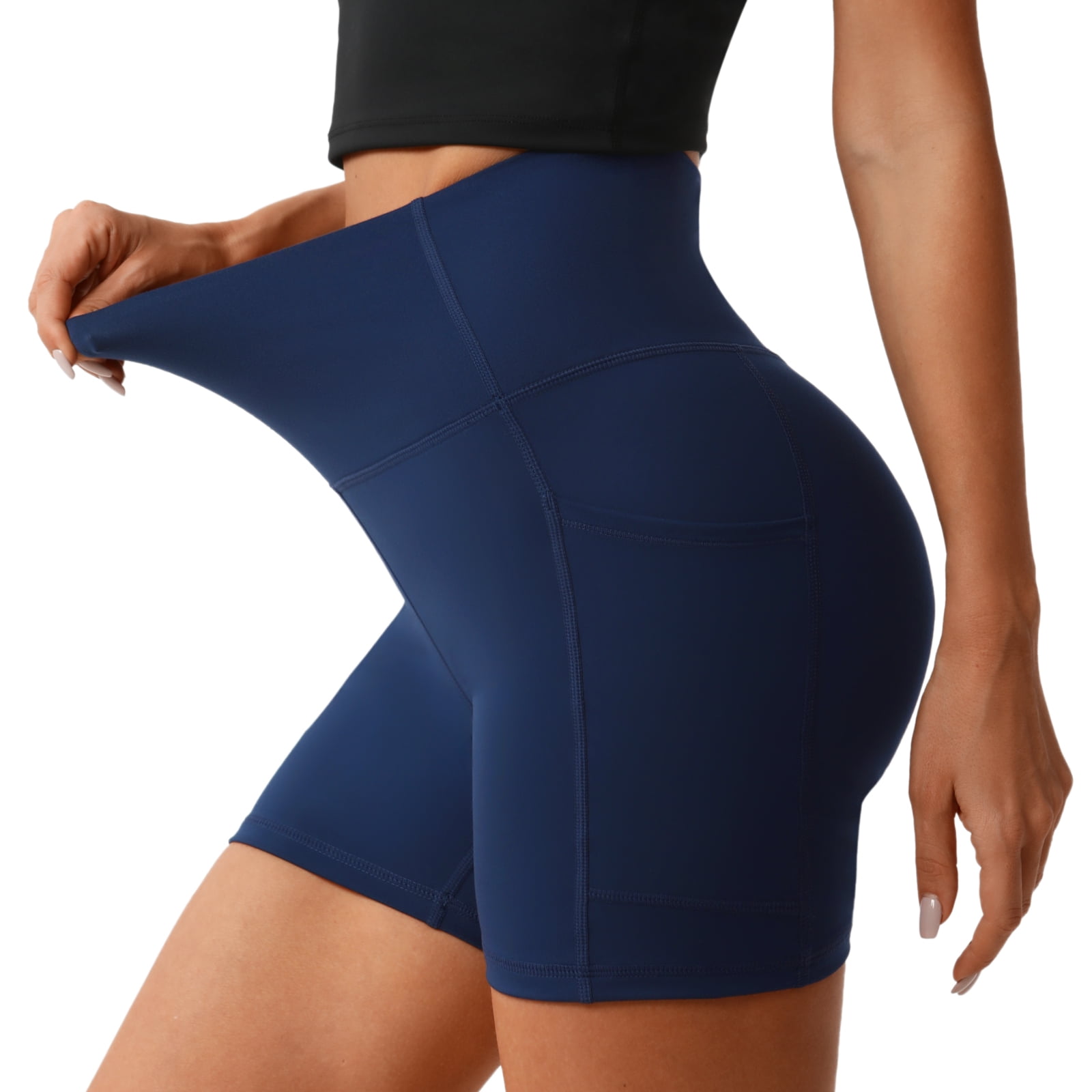 EQWLJWE Yoga Pants for Women High Waist Biker Shorts Workout Yoga Running  Gym Compression Spandex Shorts Side Pockets,Deals,Clearance 