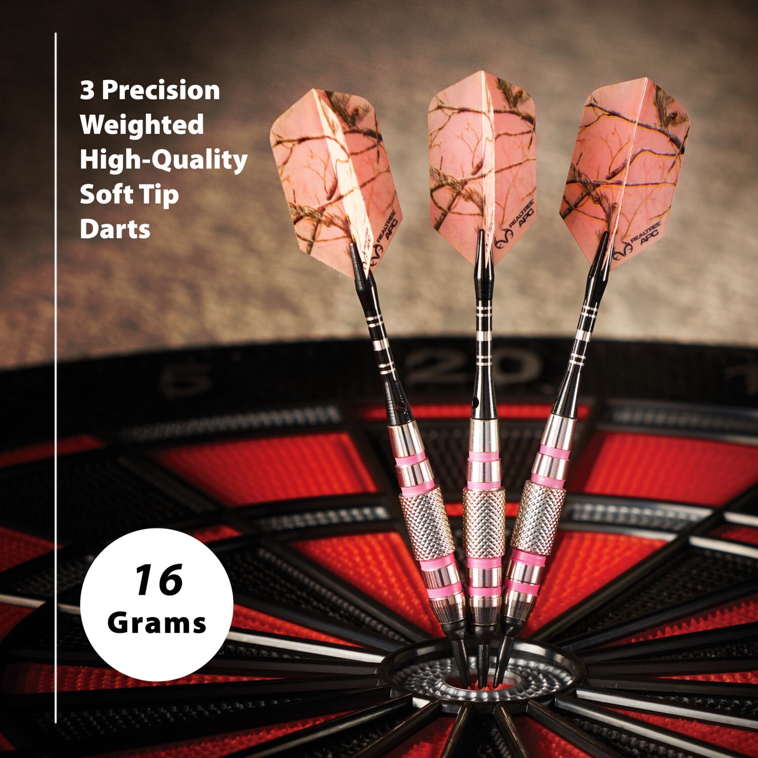 Fat Cat Realtree APC Pink Camo Soft Tip Darts with Storage/Travel Case, 16 Grams